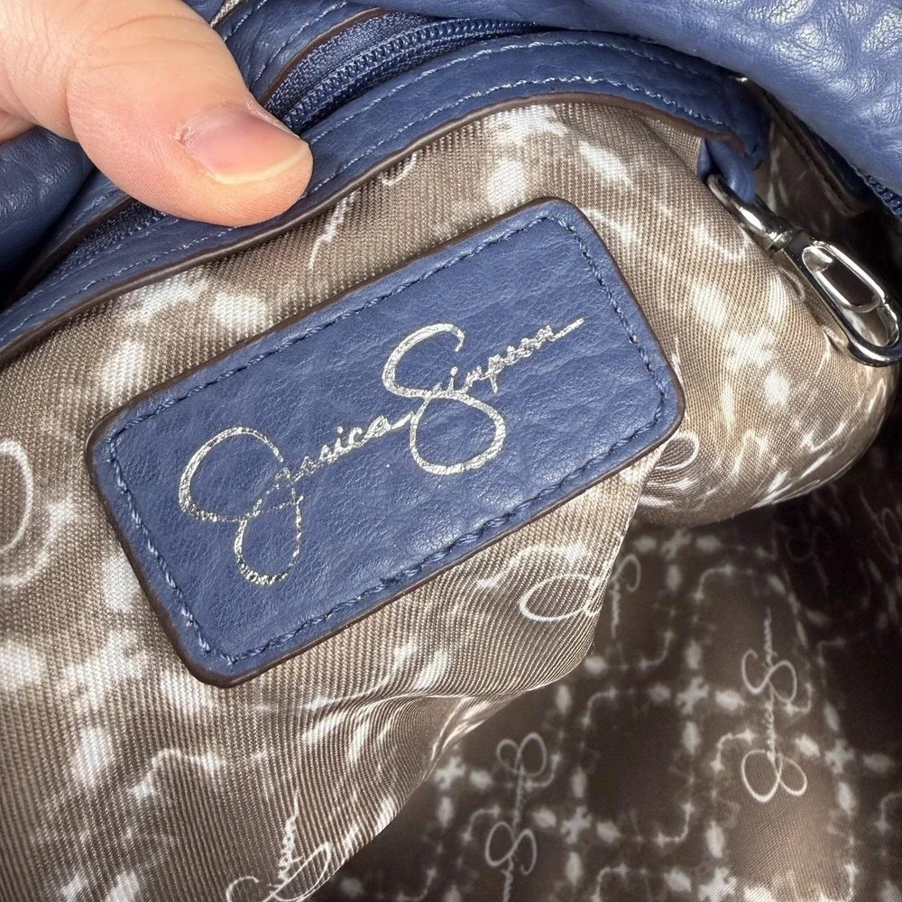 Jessica Simpson Shoulder Bag Women's Blue Pebbled Leather Classic Front Pocket